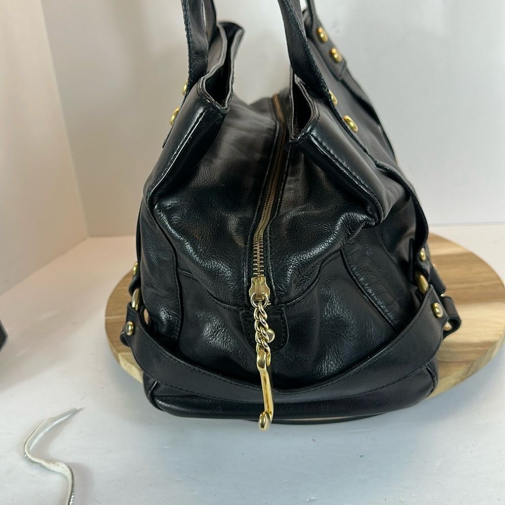 JUICY COUTURE Black Leather Studded Doctor Bag Satchel Biker Purse VTG Y2K - Picture 3 of 15